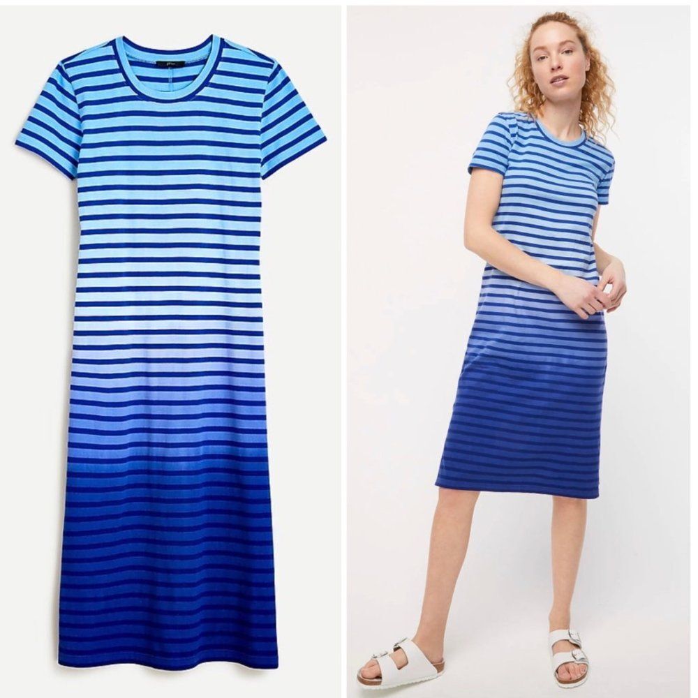 J. Crew Midi T-Shirt Dress in Dip-Dyed Stripe